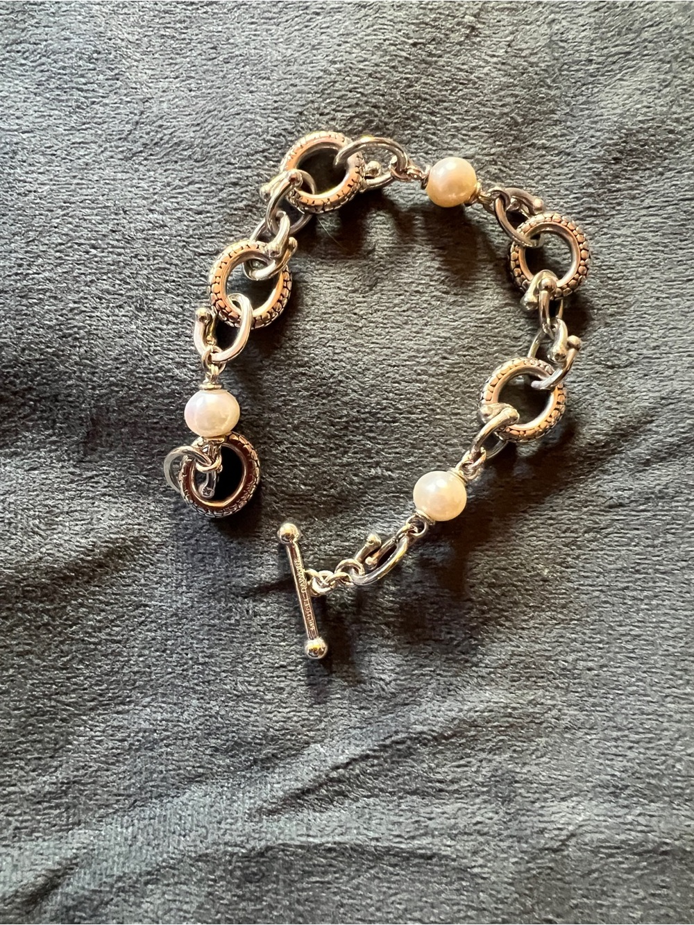 Michael Dawkins Sterling and Pearl Link Toggle Bracelet